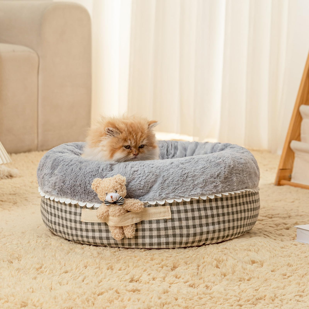 Cuddly Donut Cat & Puppy Bed - Washable with Anti-Slip Base