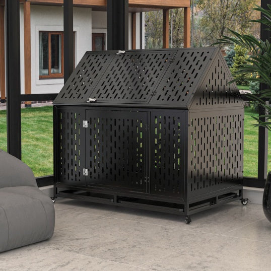 Indestructible 45" Dual-Door Dog Kennel with Roof