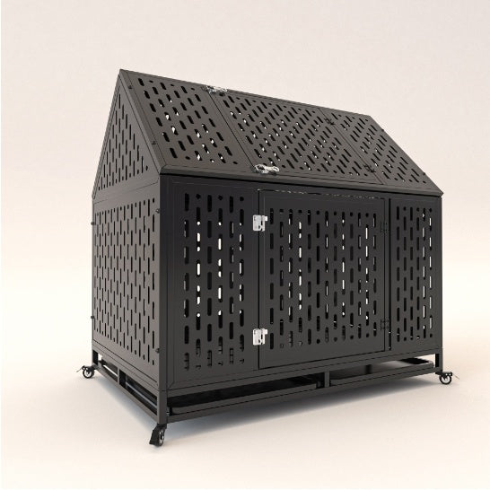 Indestructible 45" Dual-Door Dog Kennel with Roof