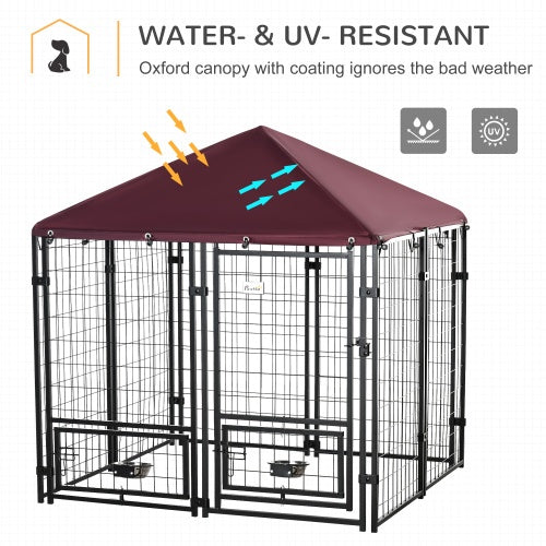 All-Weather Steel Pet Playpen with Swivel Bowl Rack