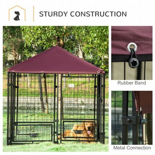 All-Weather Steel Pet Playpen with Swivel Bowl Rack