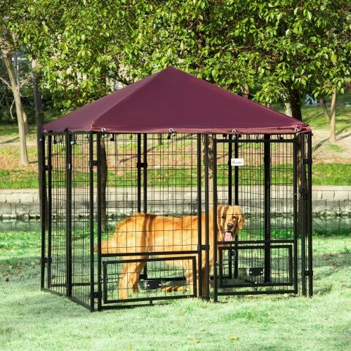 All-Weather Steel Pet Playpen with Swivel Bowl Rack