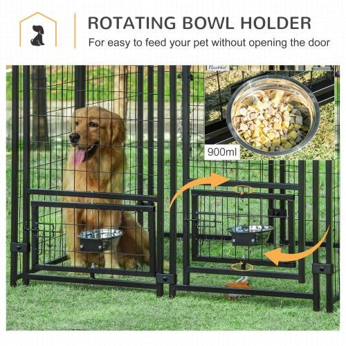 All-Weather Steel Pet Playpen with Swivel Bowl Rack
