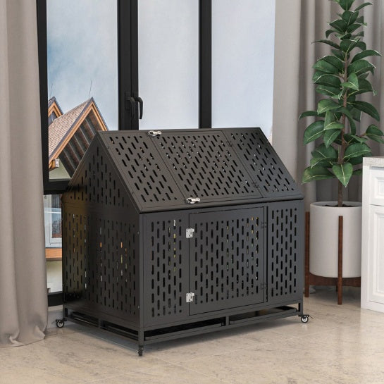 Indestructible 45" Dual-Door Dog Kennel with Roof