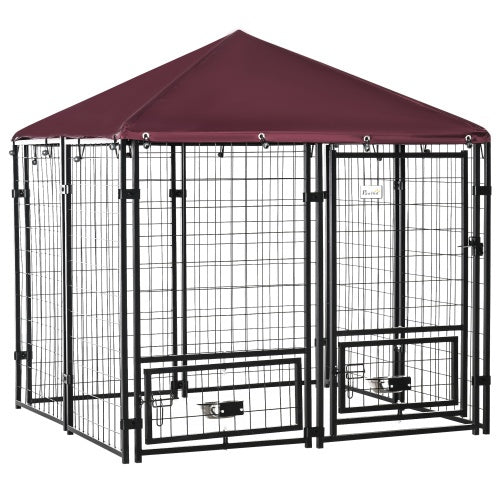All-Weather Steel Pet Playpen with Swivel Bowl Rack