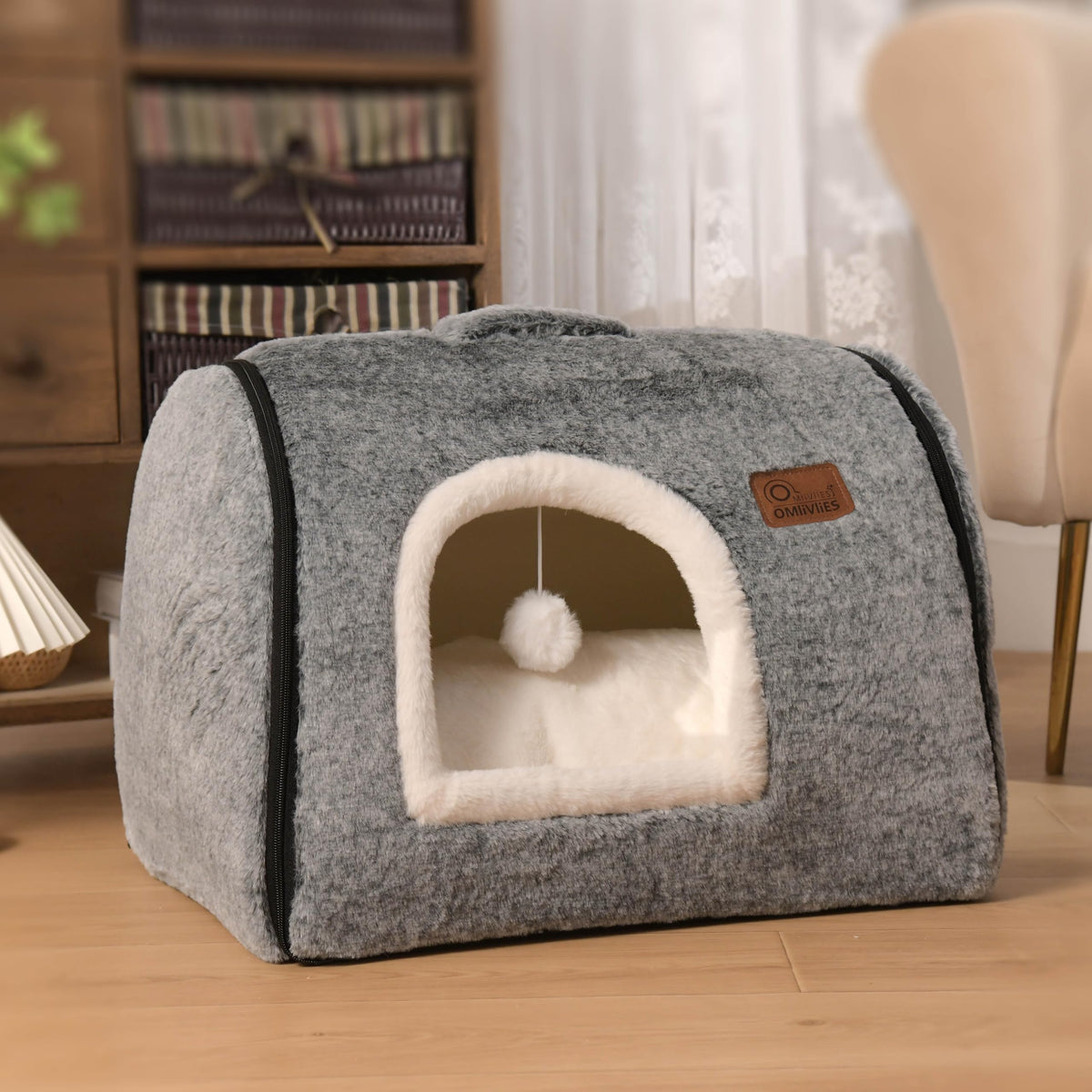 Cozy Cave Cat Bed - Soft Indoor Sanctuary with Washable Pillow