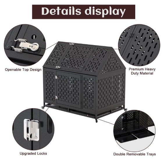 Indestructible 45" Dual-Door Dog Kennel with Roof