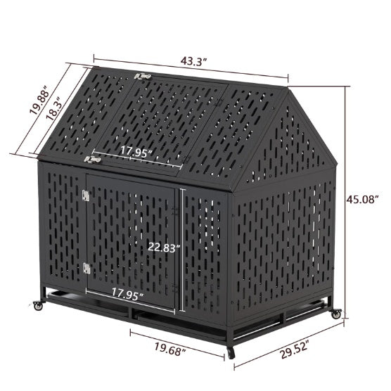 Indestructible 45" Dual-Door Dog Kennel with Roof