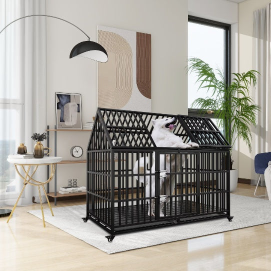 Indestructible 45" Dual-Door Dog Kennel with Roof