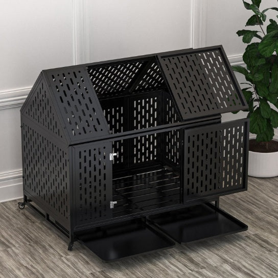 Indestructible 45" Dual-Door Dog Kennel with Roof